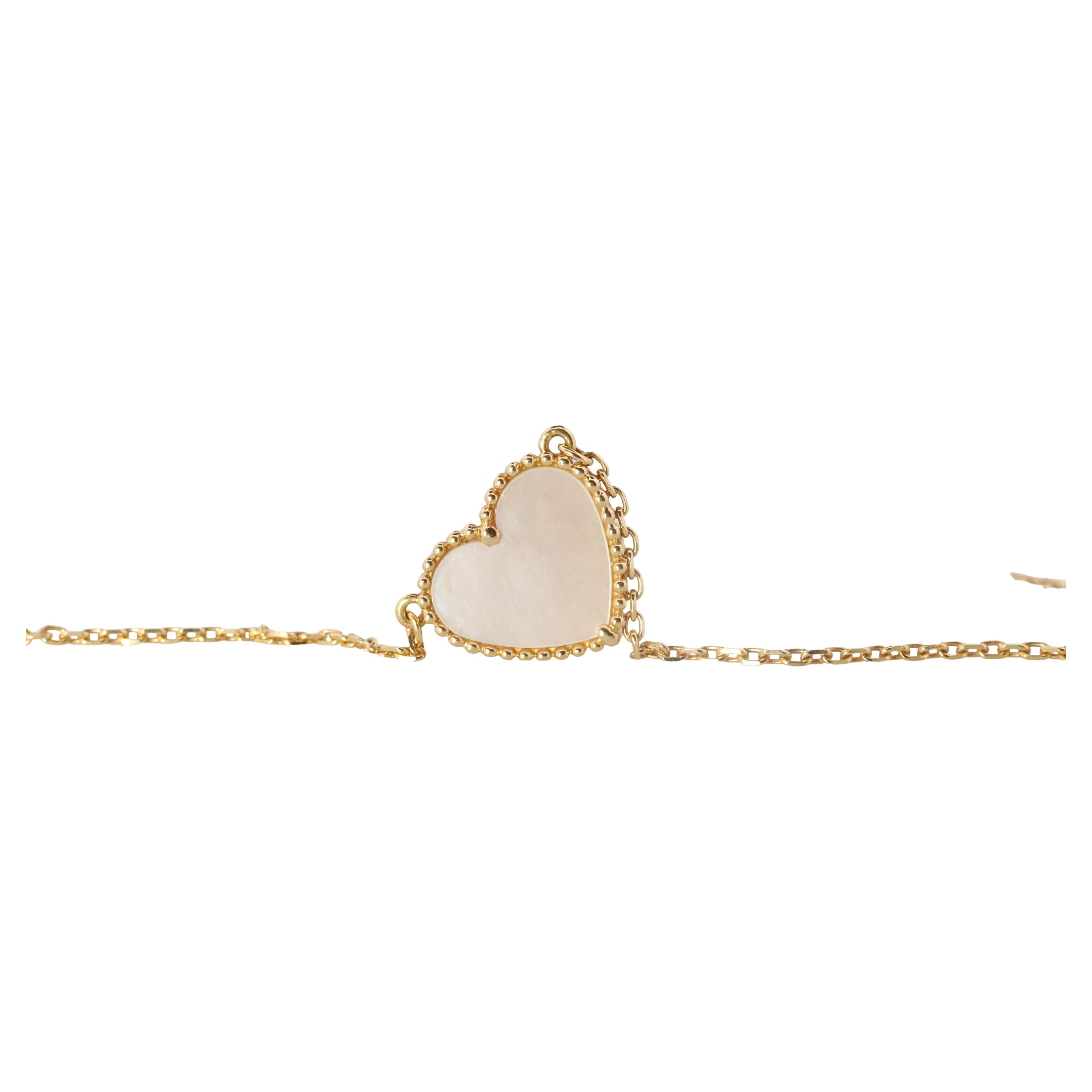 Van Cleef Arpels Lucky Alhambra Necklace. Genuine VCA 18k YG Shell Heart Pendant