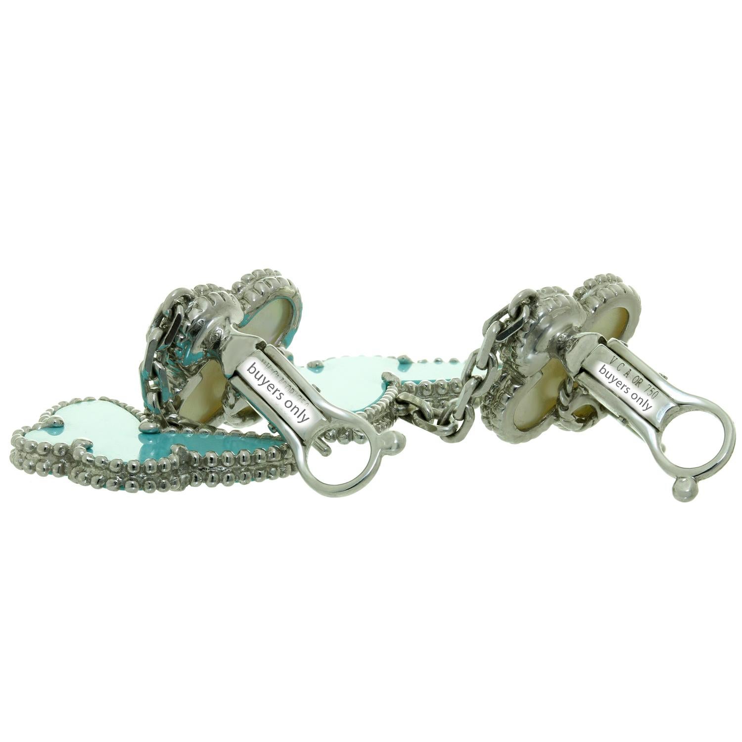 Mixed Cut Van Cleef & Arpels Lucky Alhambra Turquoise MOP White Gold Butterfly Earrings