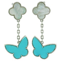 Van Cleef & Arpels Lucky Alhambra Turquoise MOP White Gold Butterfly Earrings
