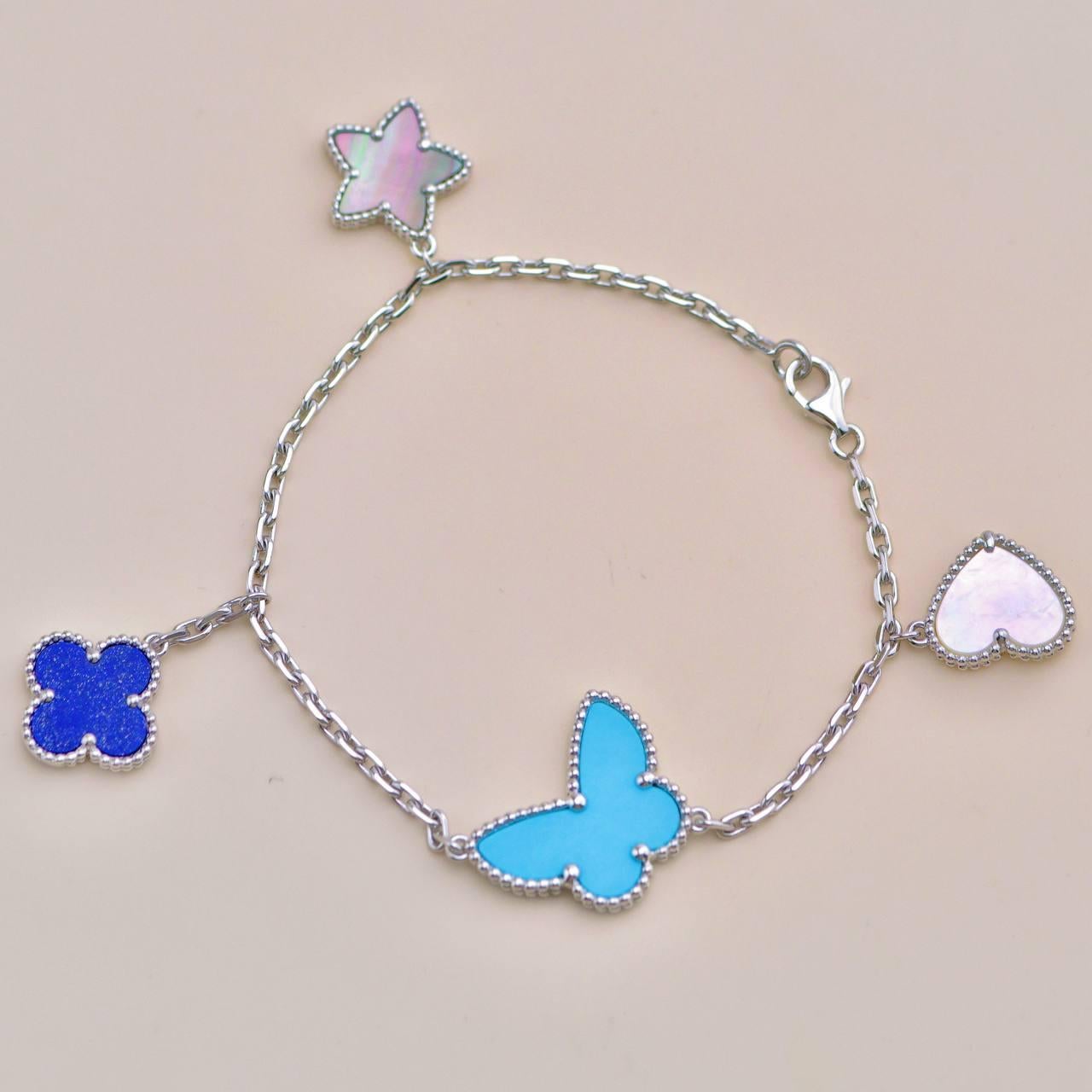 Van Cleef & Arpels Alhambra de la suerte Turquesa Perla Lapislázuli Pulsera de oro de 18 quilates en venta 2