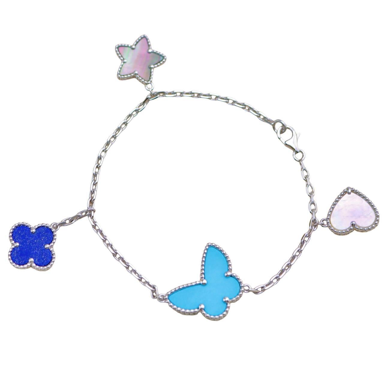 Van Cleef & Arpels Alhambra de la suerte Turquesa Perla Lapislázuli Pulsera de oro de 18 quilates en venta