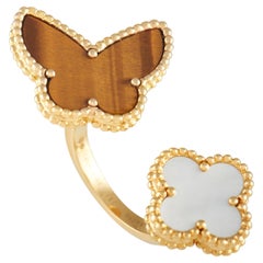 Van Cleef & Arpels Lucky Alhambra Yellow Gold Mother of Pearl and Tiger Eye Ring