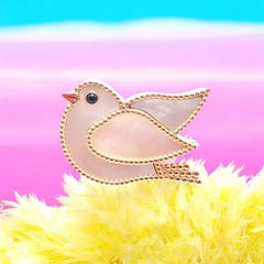 Van Cleef & Arpels Lucky Animals Dove Mother Of Peal Onyx Rose Gold Clip Brooch