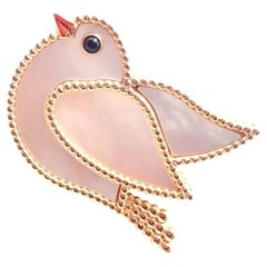 Van Cleef & Arpels Lucky Animals Dove Mother Of Peal Onyx Rose Gold Clip Brooch