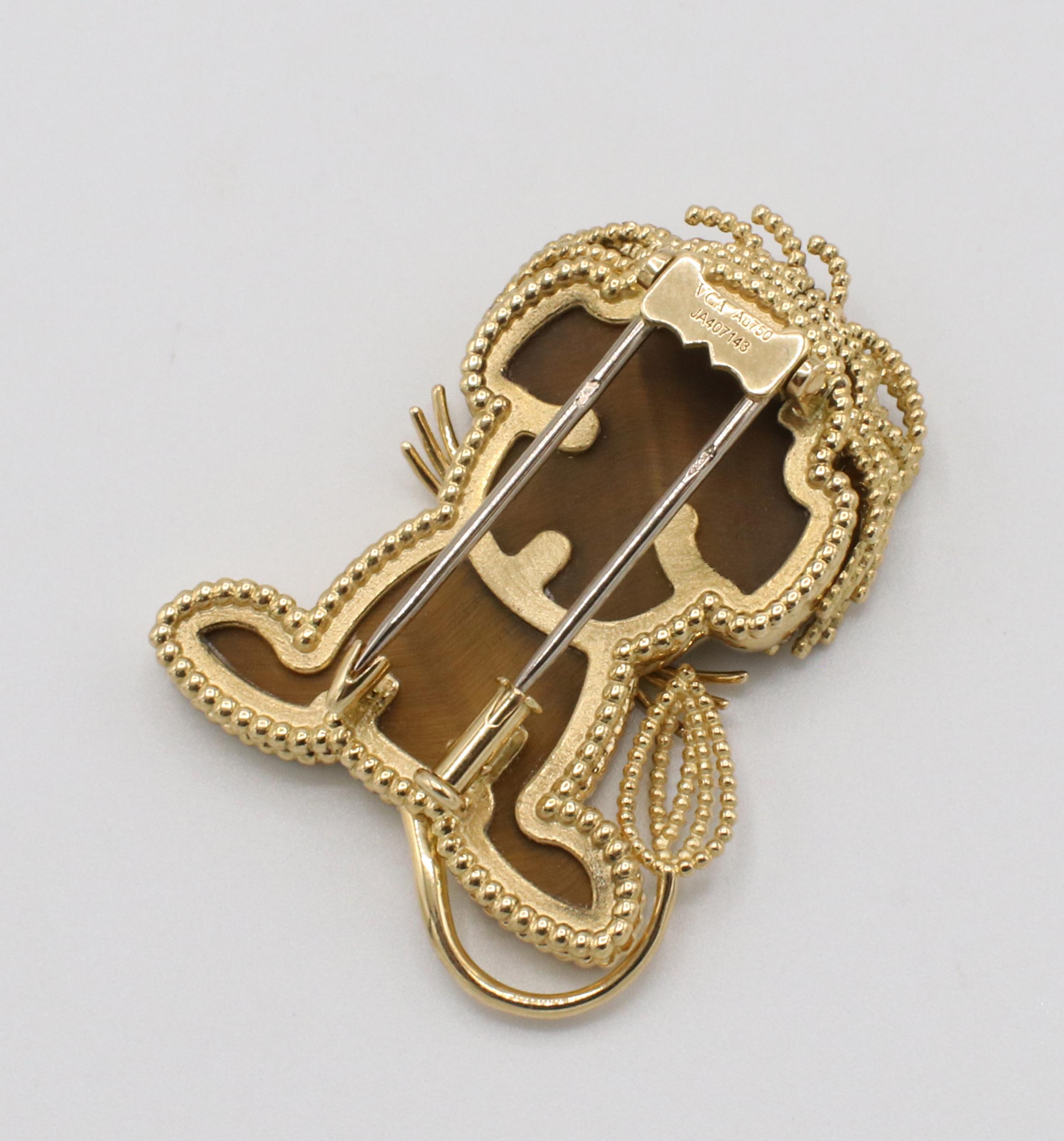 Van Cleef & Arpels Lucky Animals Lion Clip Pin Brooch With Tigers Eye, Onyx  In Excellent Condition In  Baltimore, MD