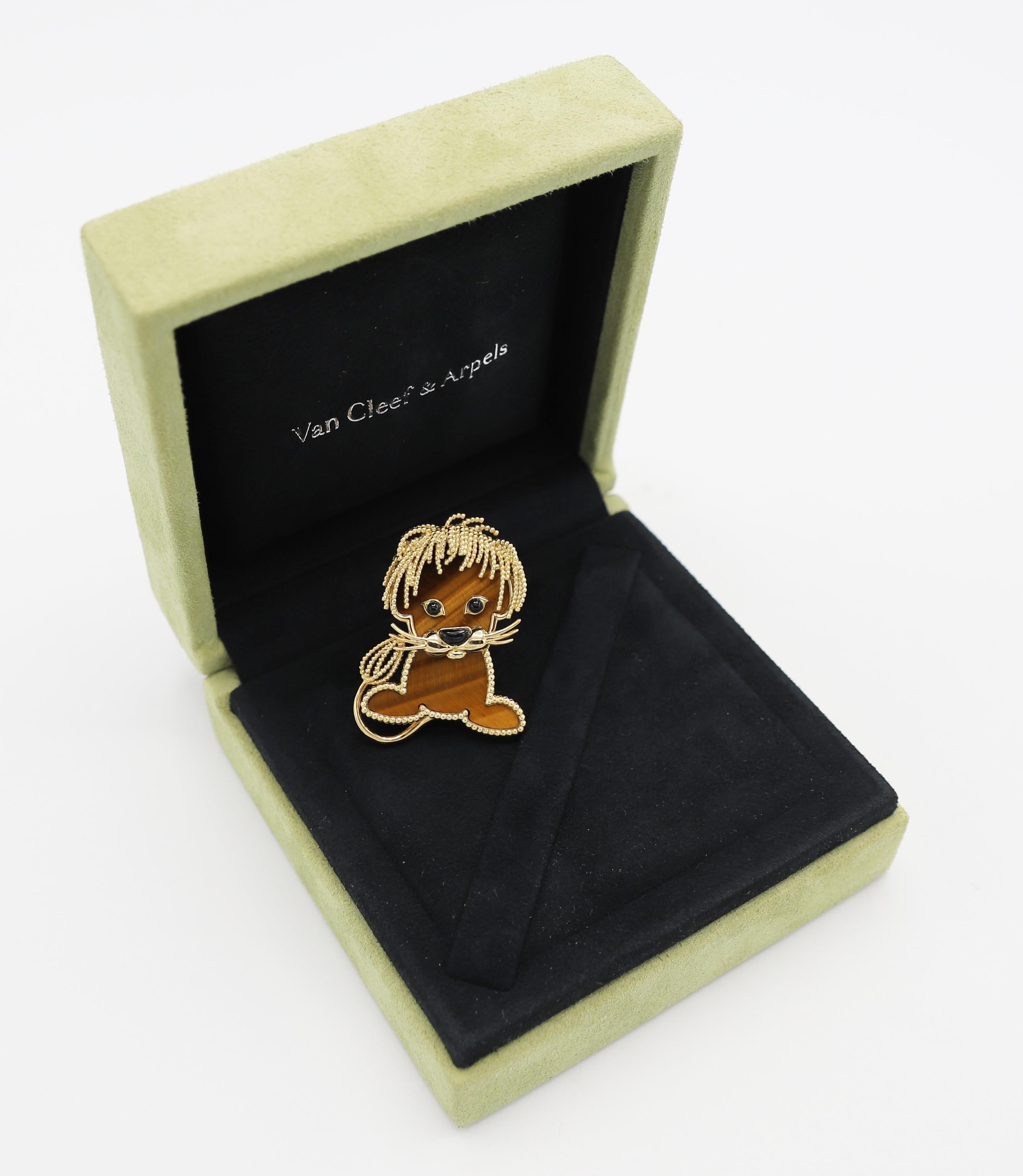 Van Cleef & Arpels Lucky Animals Lion Clip Pin Brooch With Tigers Eye, Onyx  1
