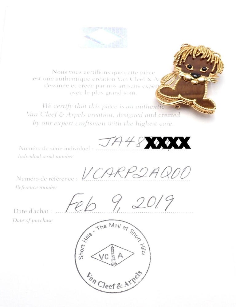 Van Cleef Arpels Lucky Animals Lion Onyx Tiger Eye Yellow Gold Clip Brooch