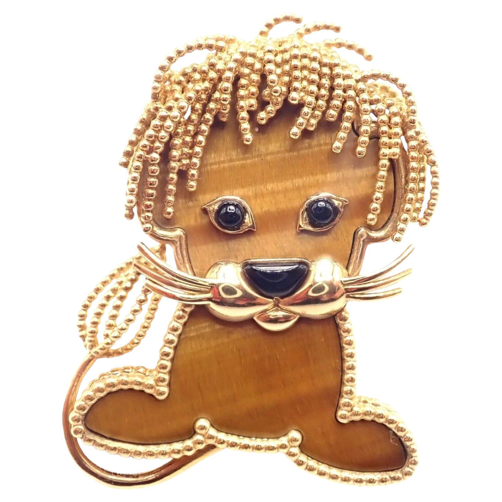 Van Cleef & Arpels Lucky Animals Lion Onyx Tiger Eye Yellow Gold Clip Brooch