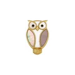 Van Cleef & Arpels Lucky Animals Owl White & Gray Pearl 18K Gold Pin Brooch