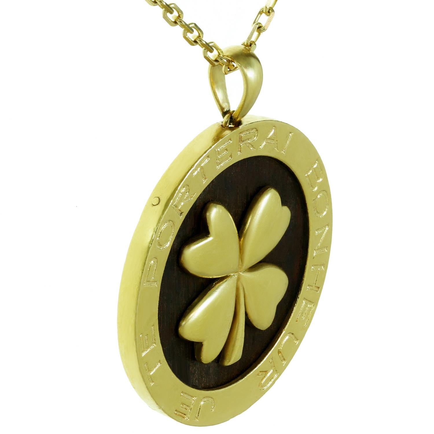 Van Cleef & Arpels Lucky Clover Wood Yellow Gold Pendant Necklace 1