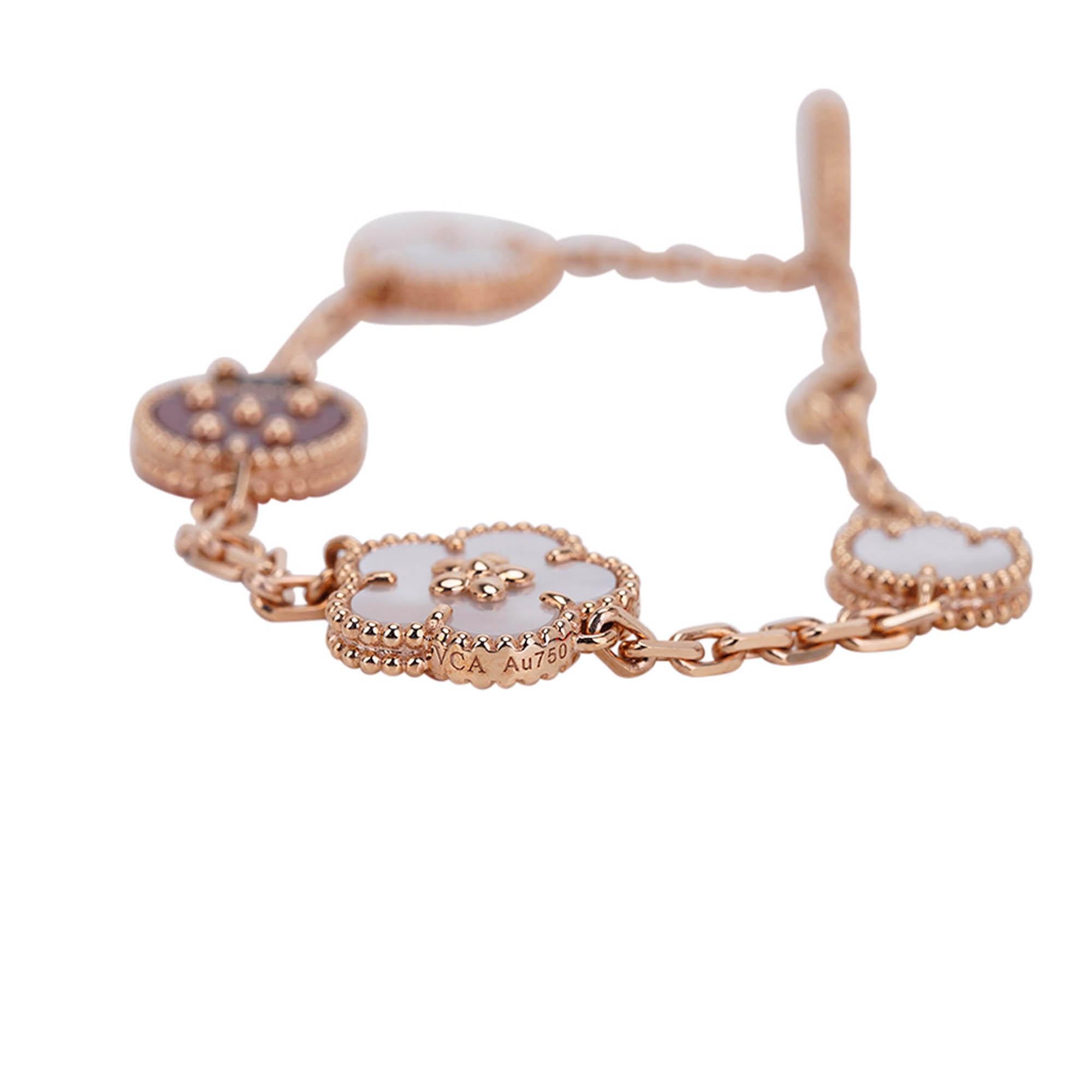 Van Cleef & Arpels Lucky Spring 5 Motifs Bracelet Rose Gold For Sale 4