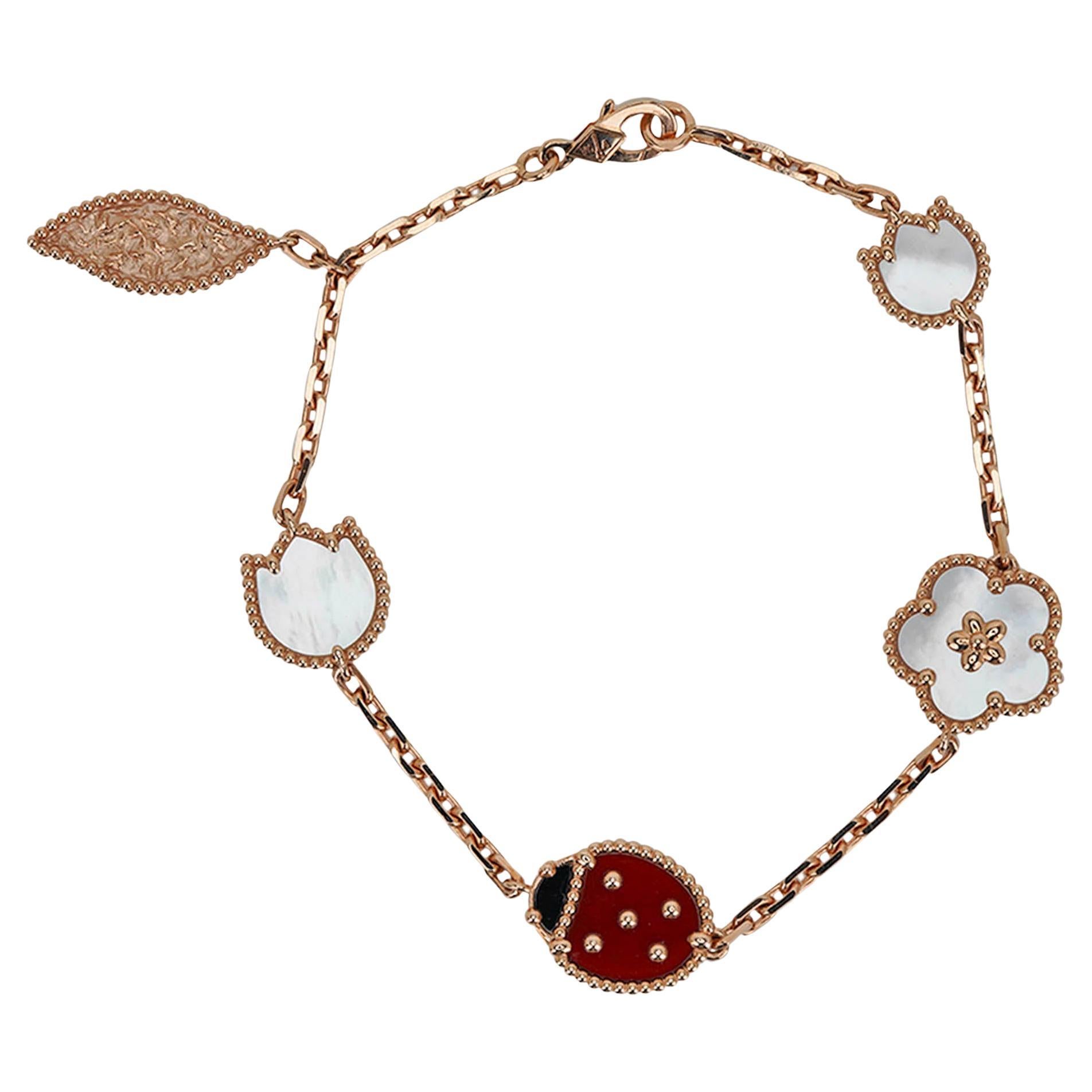 Van Cleef & Arpels Lucky Spring 5 Motifs Bracelet Rose Gold For Sale