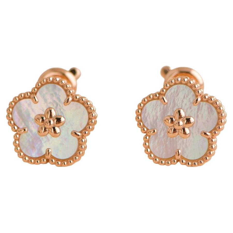 Van Cleef & Arpels Lucky Spring Plum Blossom Mother of Pearl Earrings For Sale