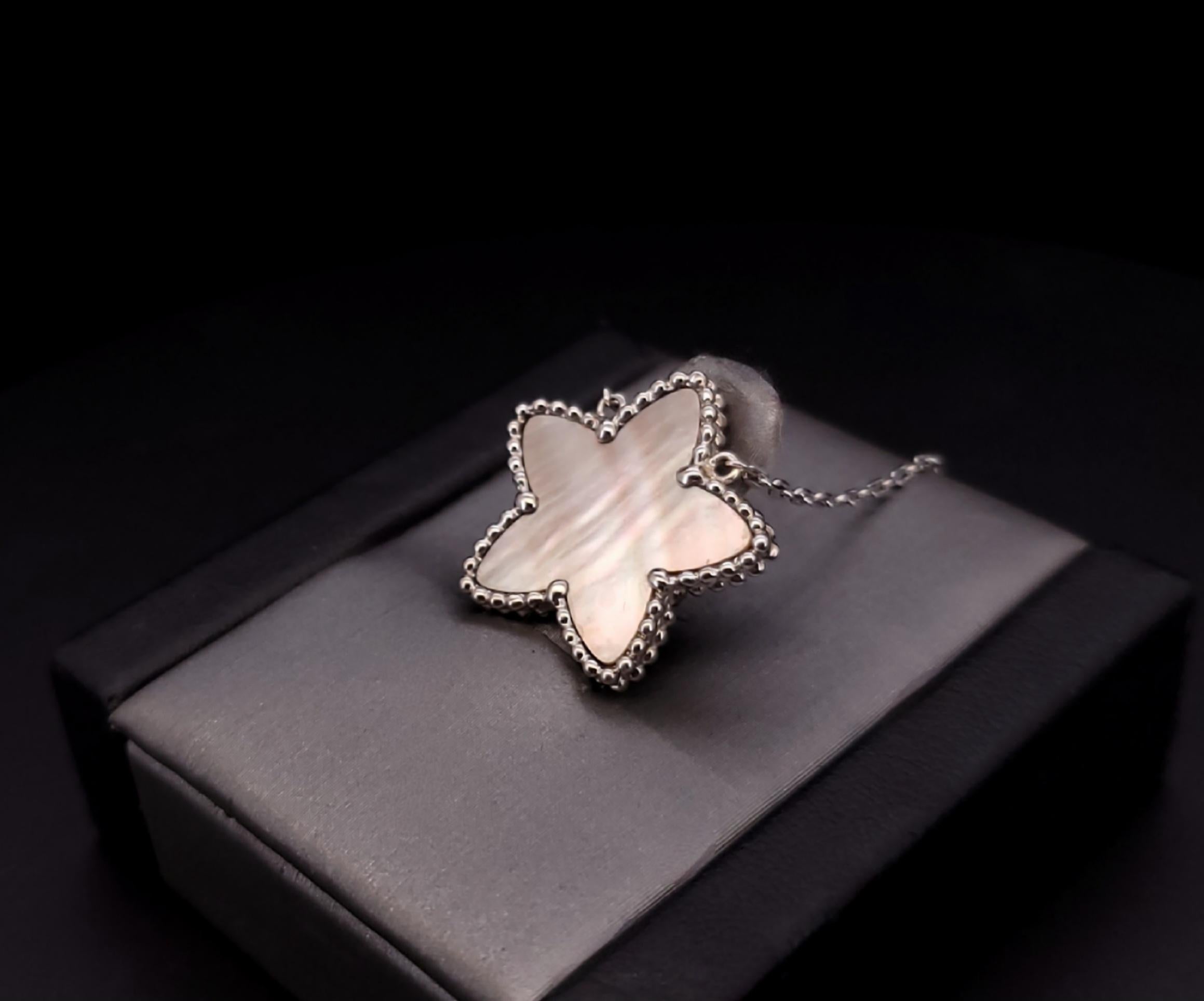 Van Cleef & Arpels Lucky Star Grey MOP 18K White Gold Necklace 3
