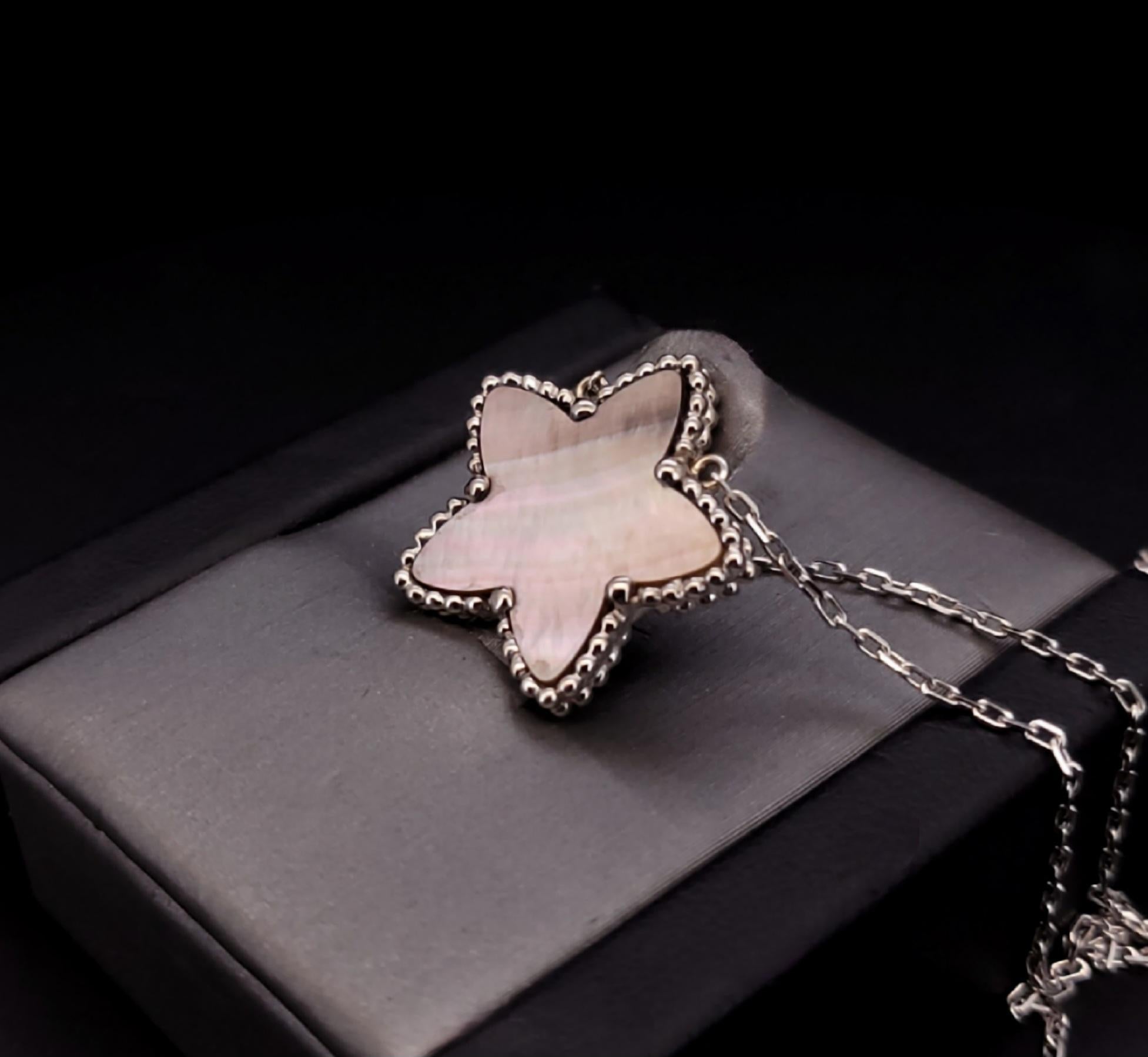 Van Cleef & Arpels Lucky Star Grey MOP 18K White Gold Necklace 4
