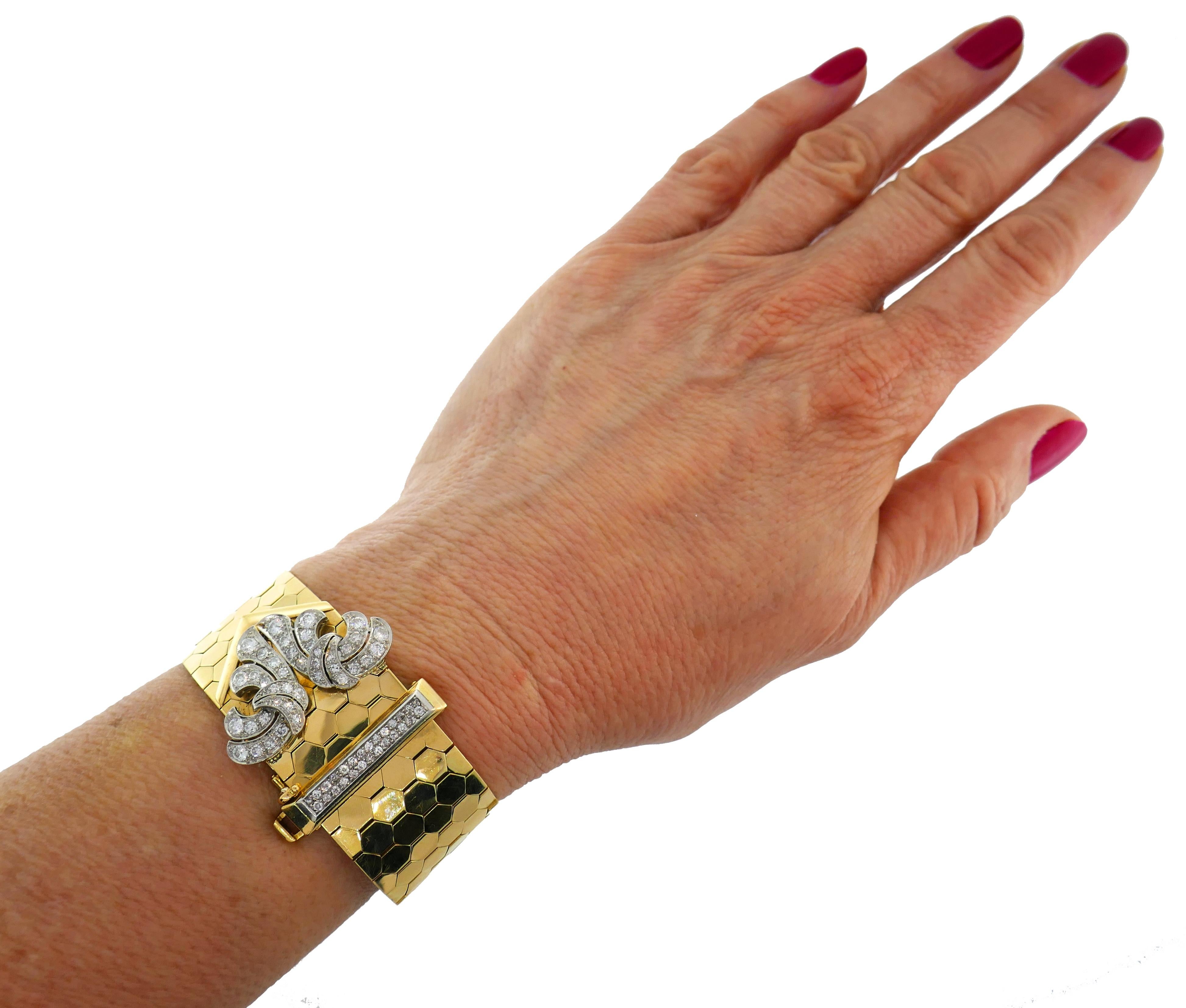 Van Cleef & Arpels Ludo Bracelet Diamond Yellow Gold Buckle Retro, 1940s 5