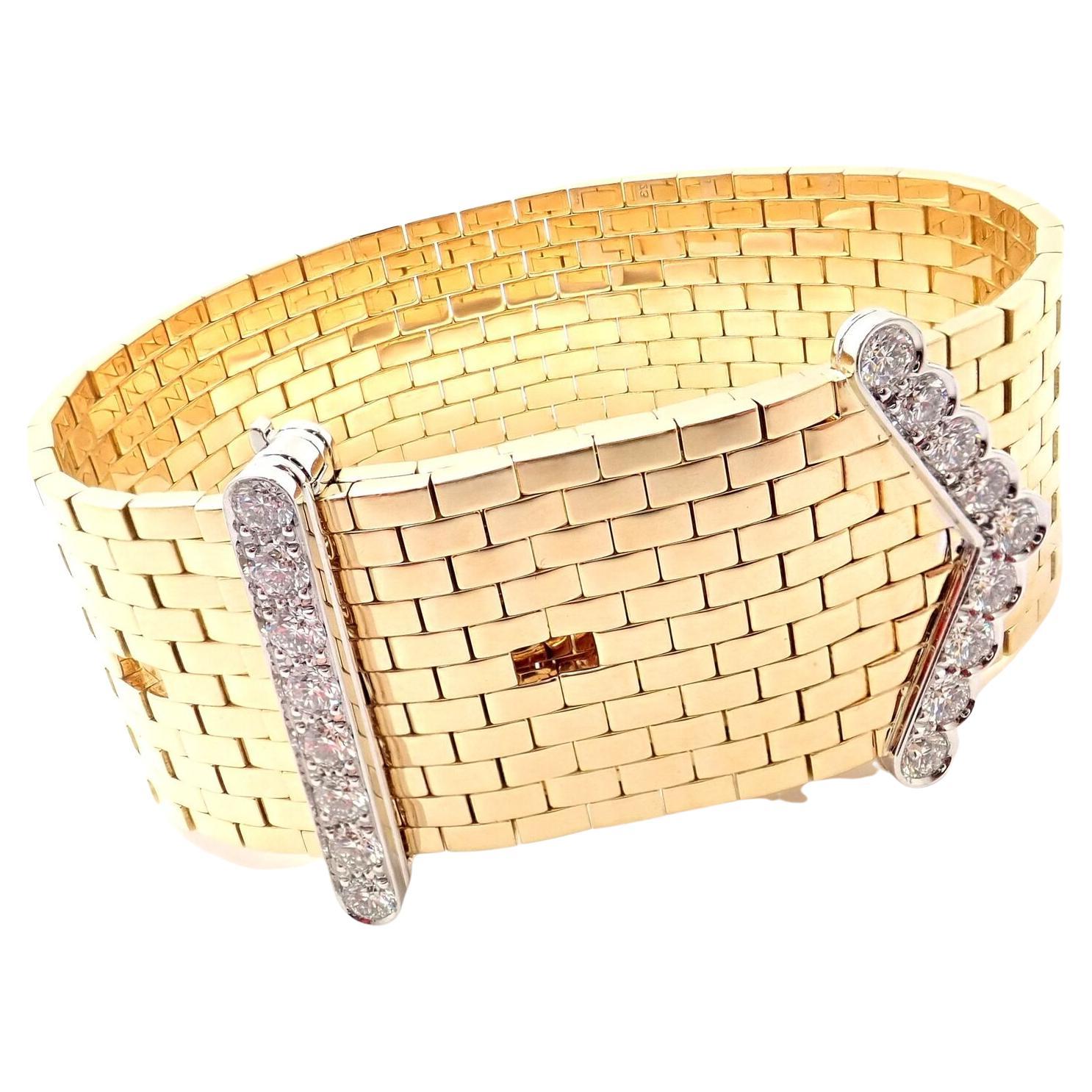 Van Cleef & Arpels Ludo Diamond Brick Motif Link Yellow Gold Bracelet