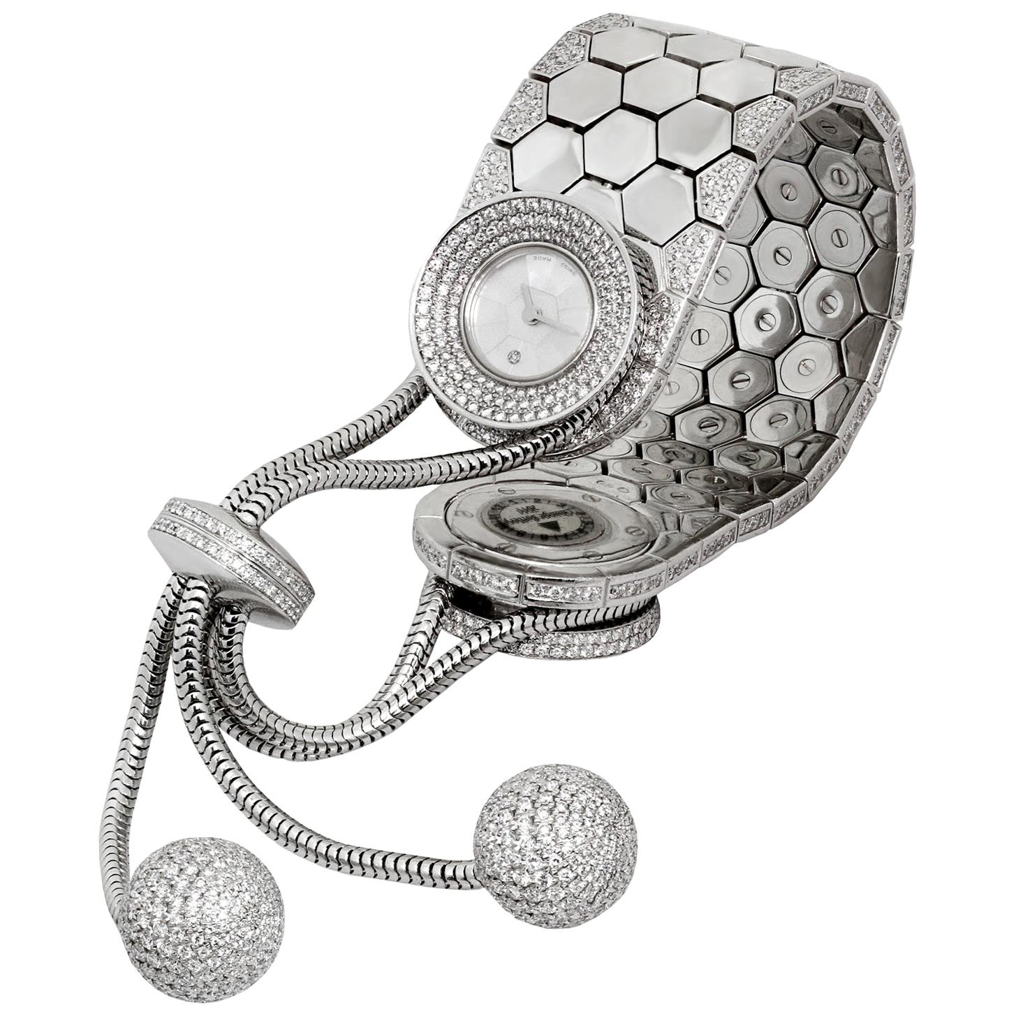 Van Cleef & Arpels Ludo Pampille Diamond White Gold Adjustable Bracelet Watch