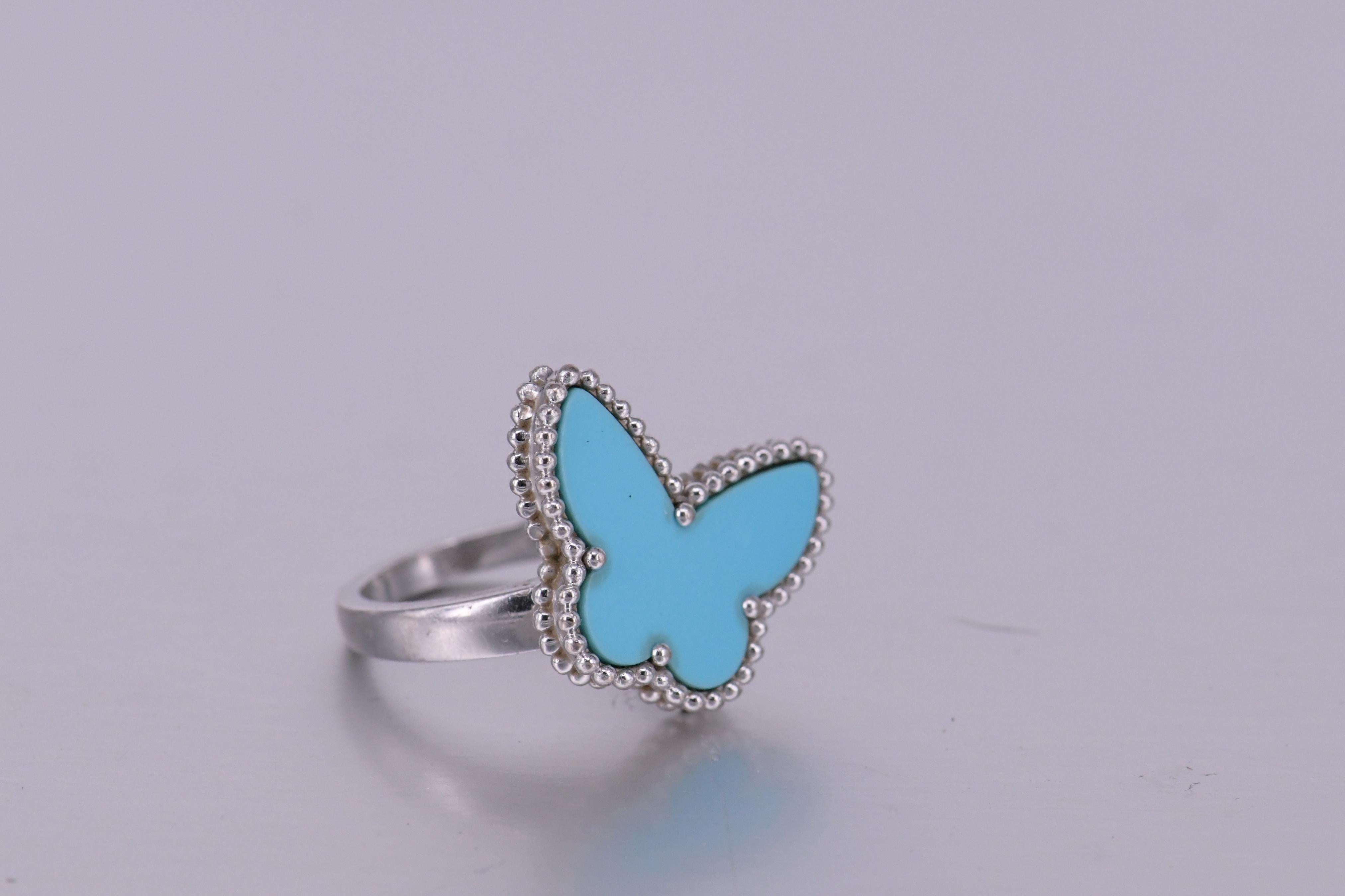 Uncut Van Cleef & Arpels Lukcy Alhambra Turquoise Butterfly Ring