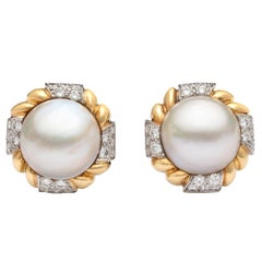 Van Cleef & Arpels Mabé Pearl and Diamond Ear Clips