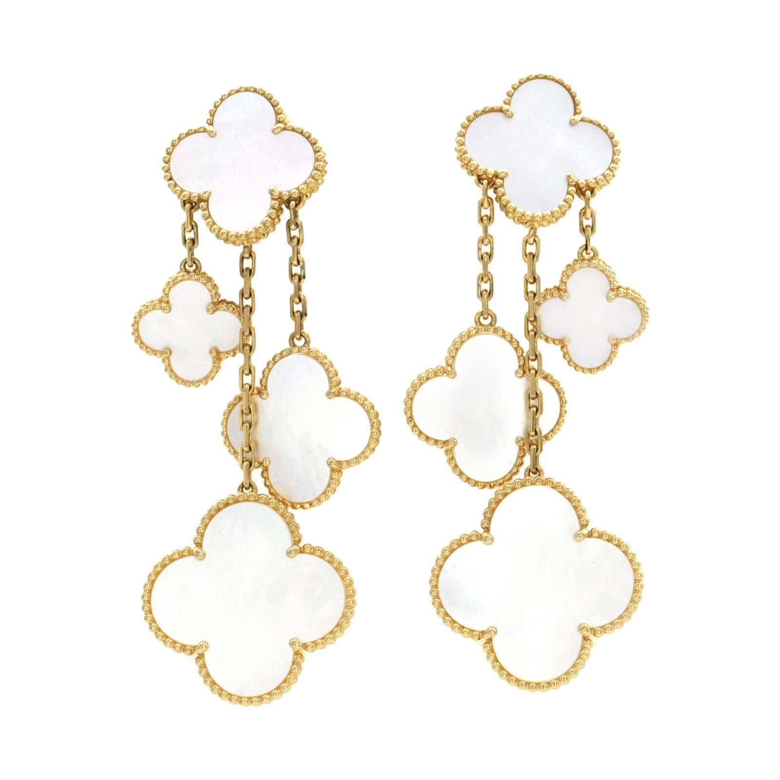 Van Cleef and Arpels Magic Alahambra 4 Motif Mother of Pearl Earrings ...