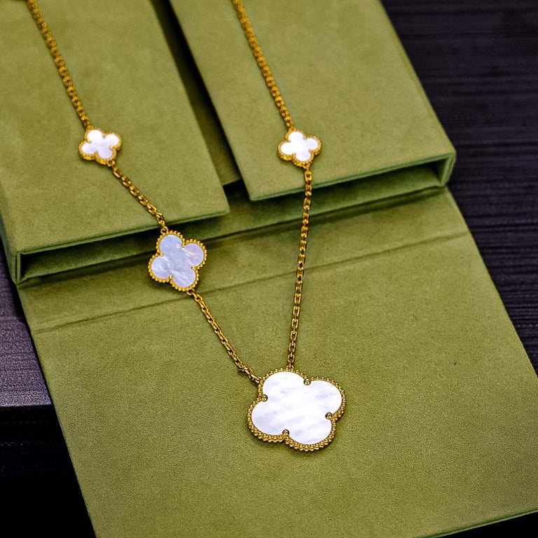 Van Cleef and Arpels Magic Alhambra 11 Motif Mother of Pearl Necklace at 1stDibs