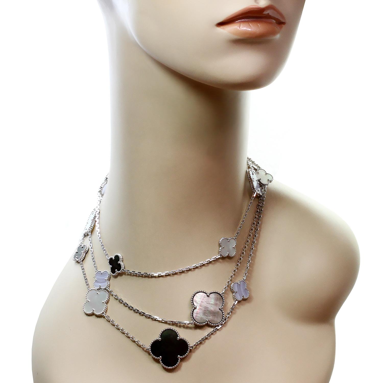 Women's Van Cleef & Arpels Magic Alhambra 16 Motif Chalcedony Mother-of-Pearl Necklace