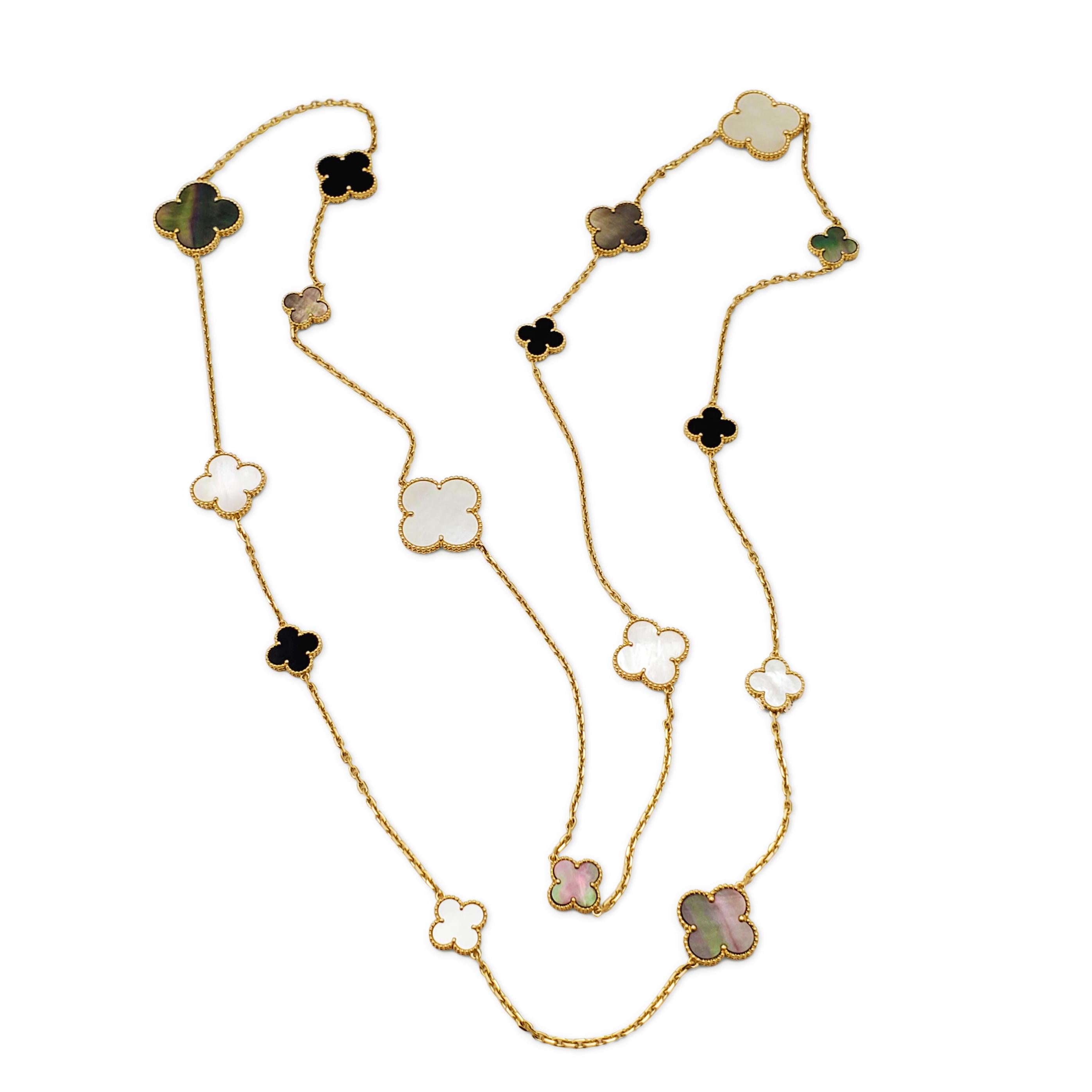 Van Cleef & Arpels Magic Alhambra 16 Motif Mother of Pearl Onyx Necklace In Excellent Condition In New York, NY