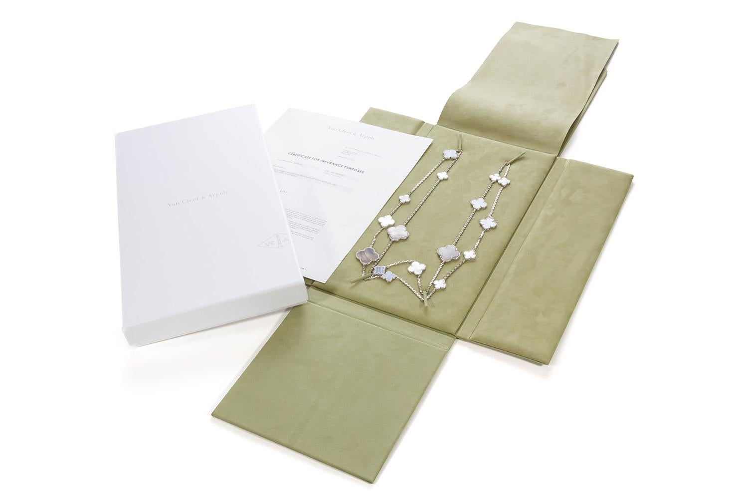 Van Cleef & Arpels Magic Alhambra 16 Motif Necklace Mother of Pearl Chalcedony 4