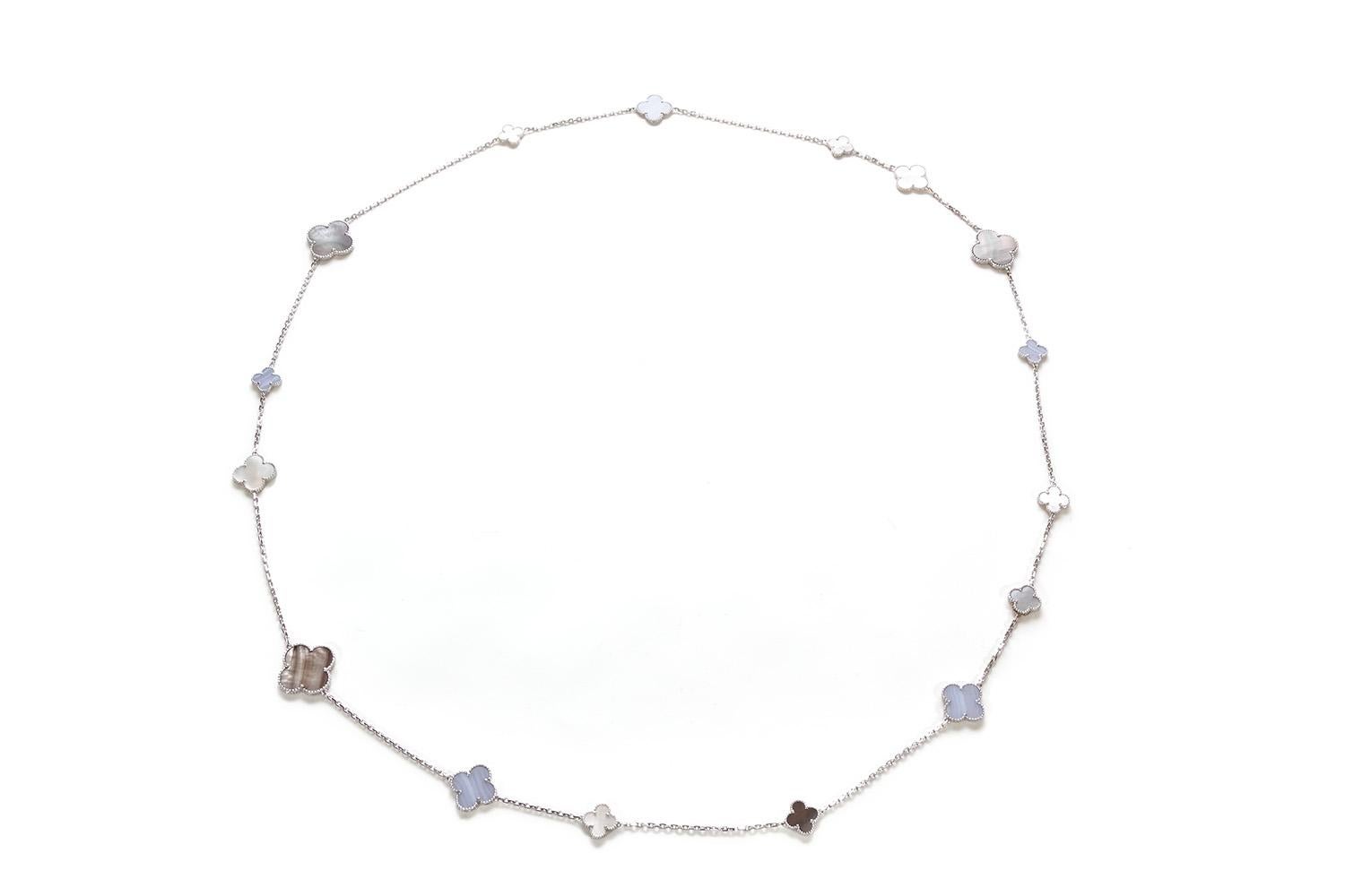 We are pleased to offer this beautiful Guaranteed Authentic Van Cleef & Arpels Magic Alhambra 16 Motif Necklace with original VCA box and insurance valuation. Created in 2006 by Van Cleef & Arpels, the Magic Alhambra jewelry creations gather