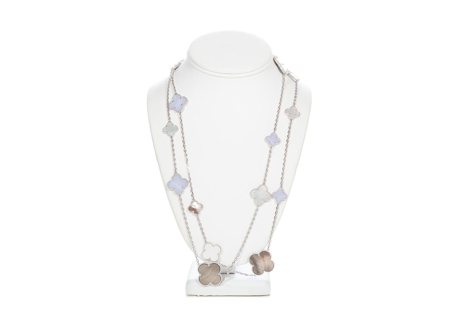 Contemporary Van Cleef & Arpels Magic Alhambra 16 Motif Necklace Mother of Pearl Chalcedony