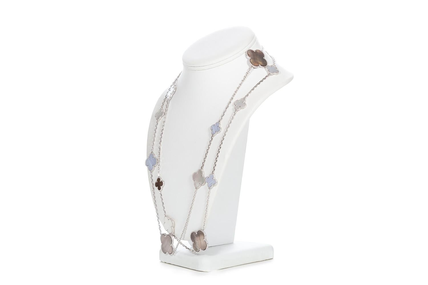 Mixed Cut Van Cleef & Arpels Magic Alhambra 16 Motif Necklace Mother of Pearl Chalcedony