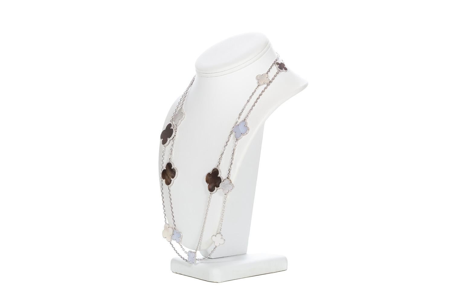 Women's Van Cleef & Arpels Magic Alhambra 16 Motif Necklace Mother of Pearl Chalcedony