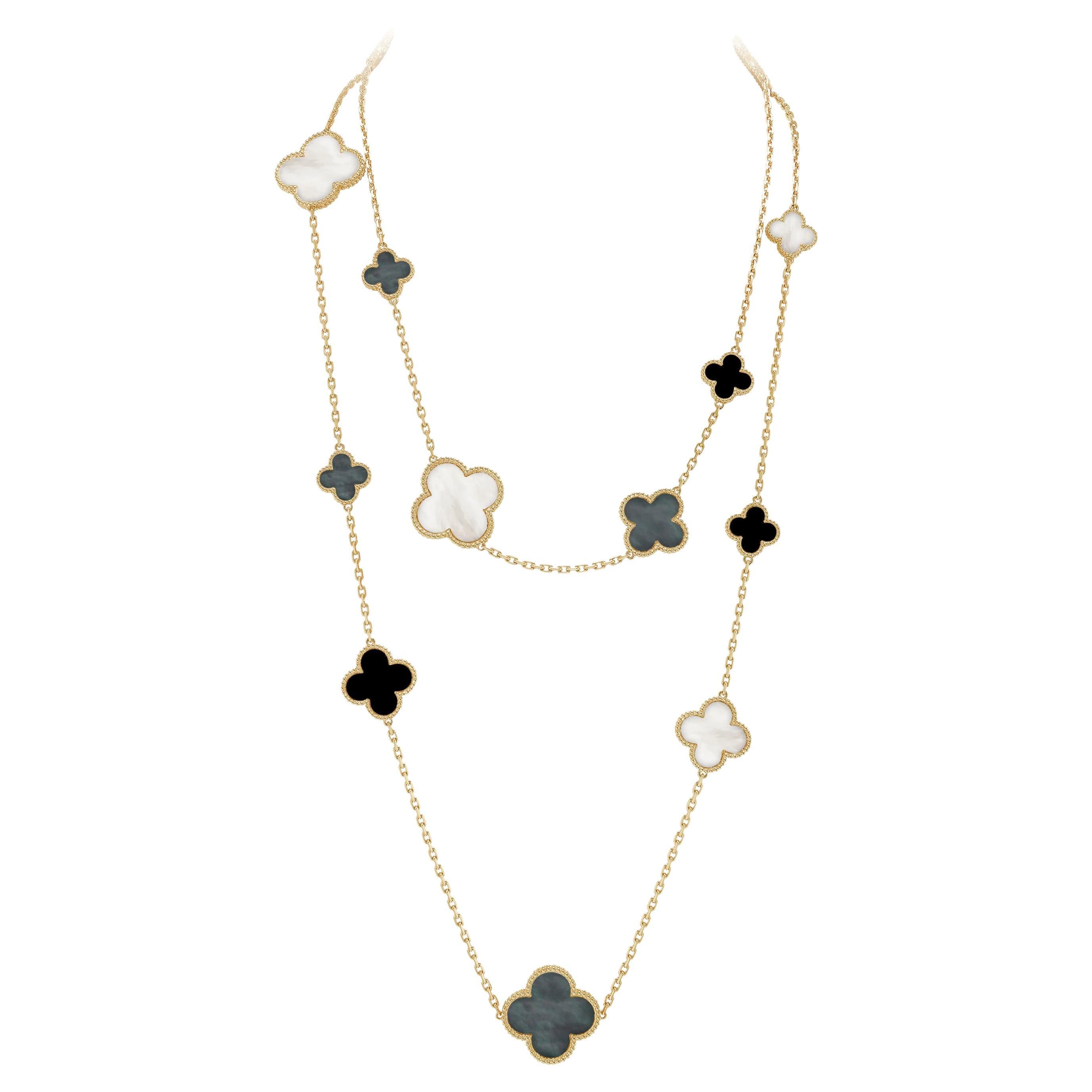 Van Cleef & Arpels Magic Alhambra 16 Motifs Onyx and Mother-of-pearl Long Neckla