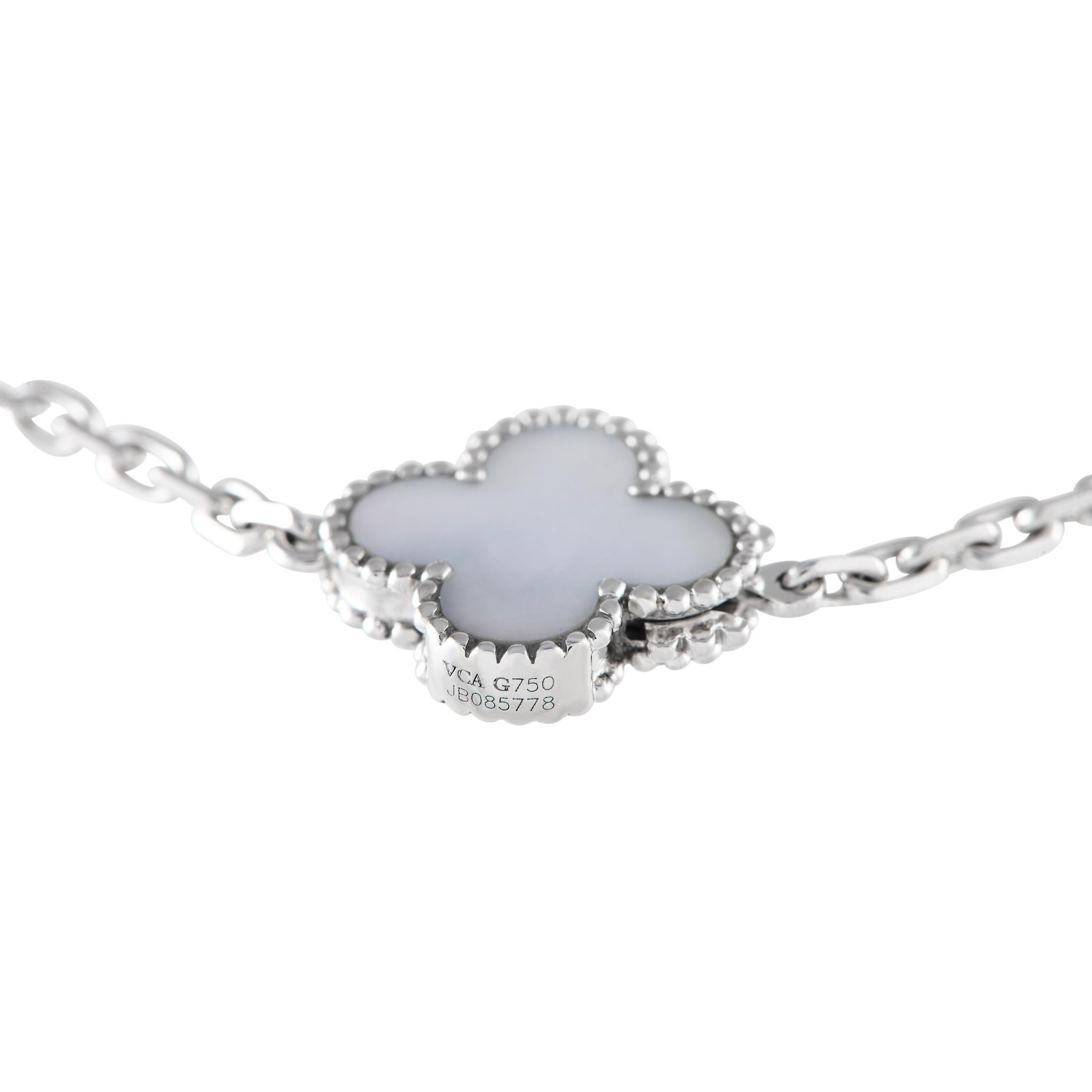 Mixed Cut Van Cleef & Arpels Magic Alhambra 18K Gold Mother of Pearl & Chalcedony Necklace
