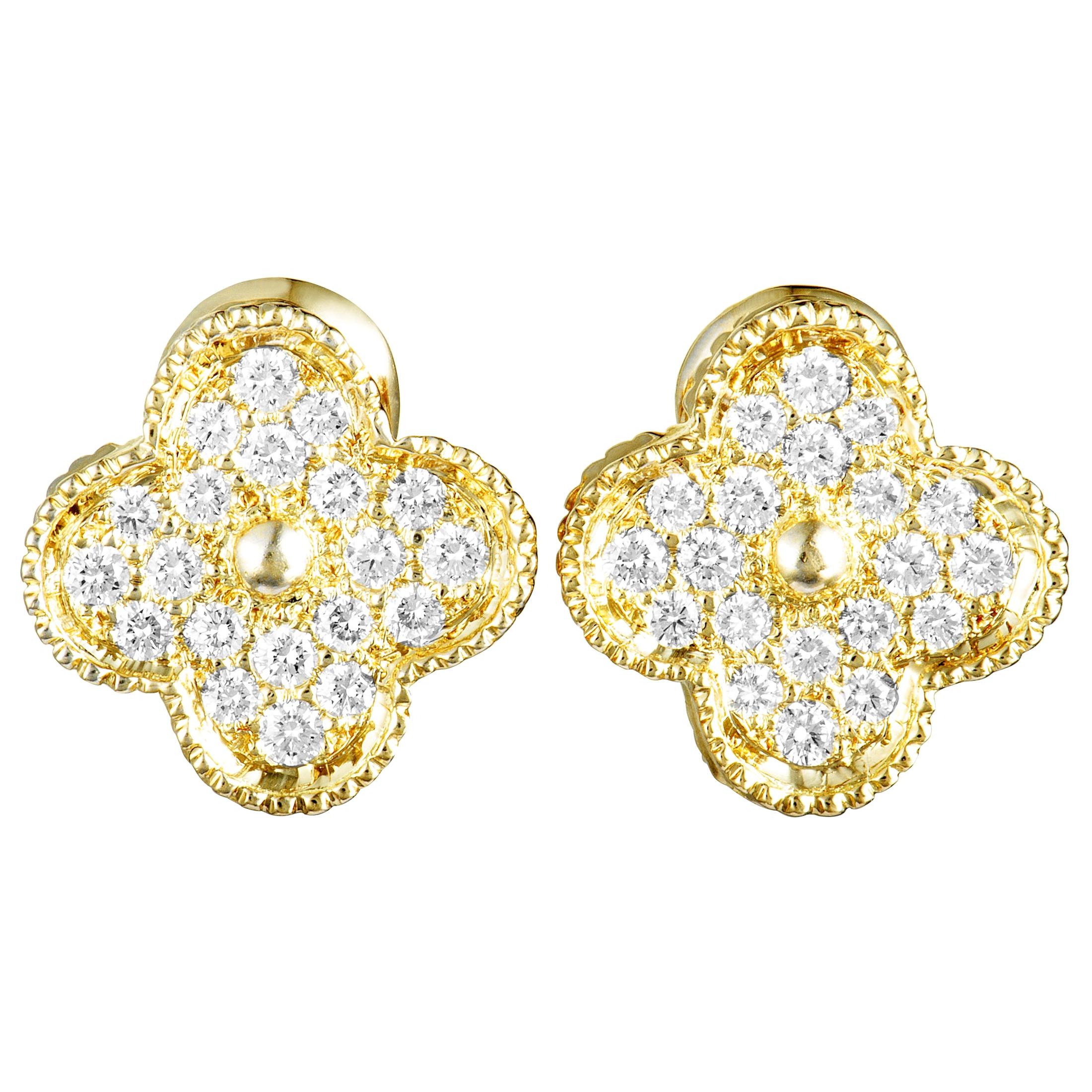 Van Cleef & Arpels Magic Alhambra 18 Karat Yellow Gold Diamond Clip-On Earrings