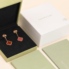 Van Cleef & Arpels Magic Alhambra 2 Motif Earrings Carnelian Guilloché 18K Rose