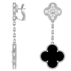 Van Cleef & Arpels Magic Alhambra 2 Onyx Motifs Diamond Earrings 18K White Gold