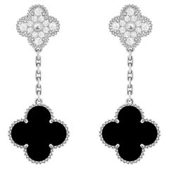 Van Cleef & Arpels Magic Alhambra 2 Onyx Motifs Diamond Earrings 18K White Gold