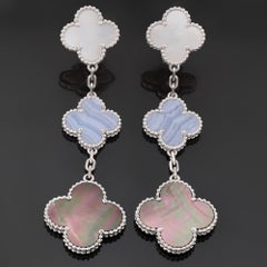 VAN CLEEF & ARPELS Magic Alhambra 3-Motif Chalcedony MOP White Gold Earrings