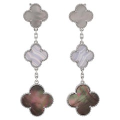 VAN CLEEF & ARPELS Magic Alhambra 3-Motif Chalcedony MOP White Gold Earrings
