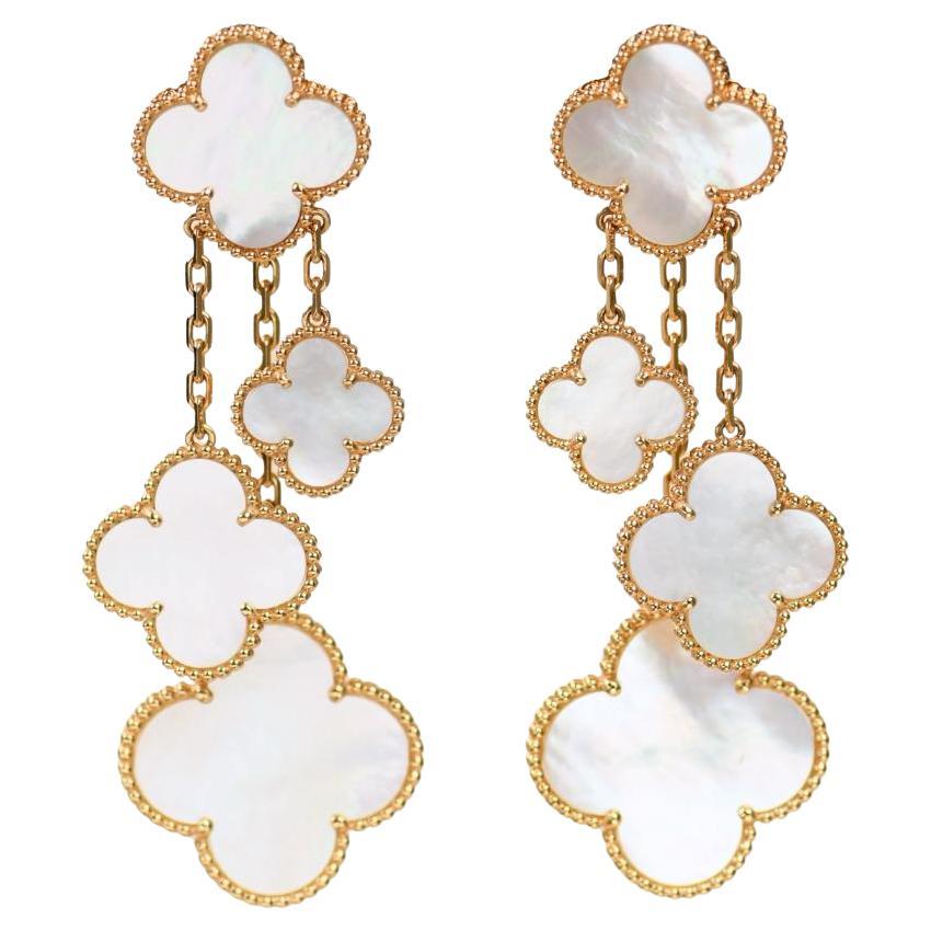 Van Cleef & Arpels Magic Alhambra 4 Motiv Perlmutt Ohrringe 18K Gold