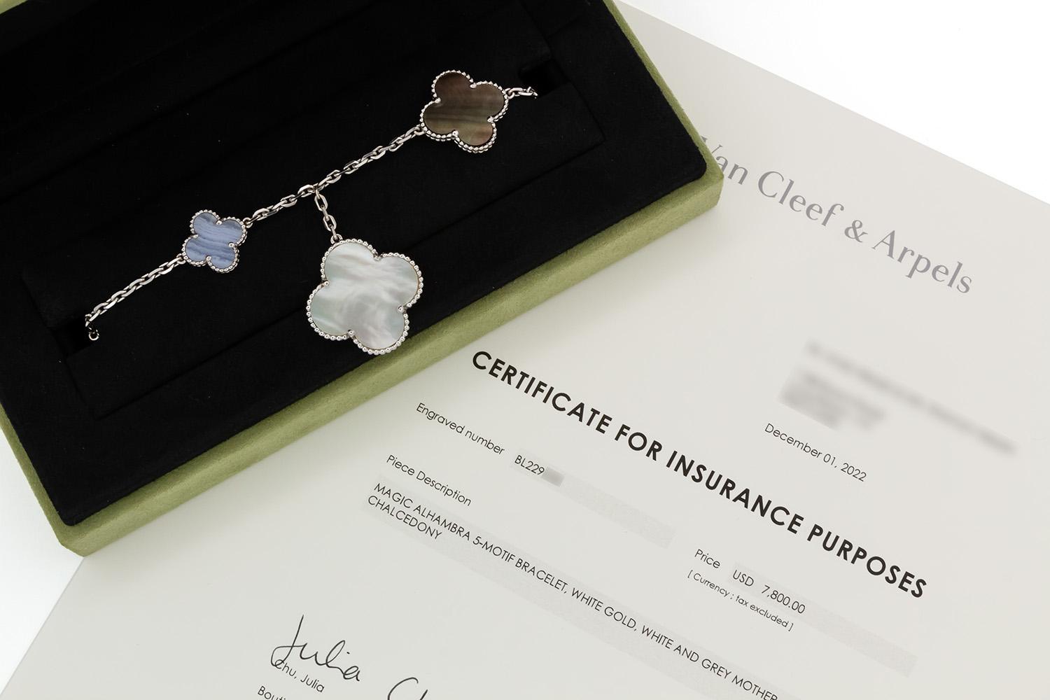 Mixed Cut Van Cleef & Arpels Magic Alhambra 5 Motif Bracelet Mother of Pearl Chalcedony