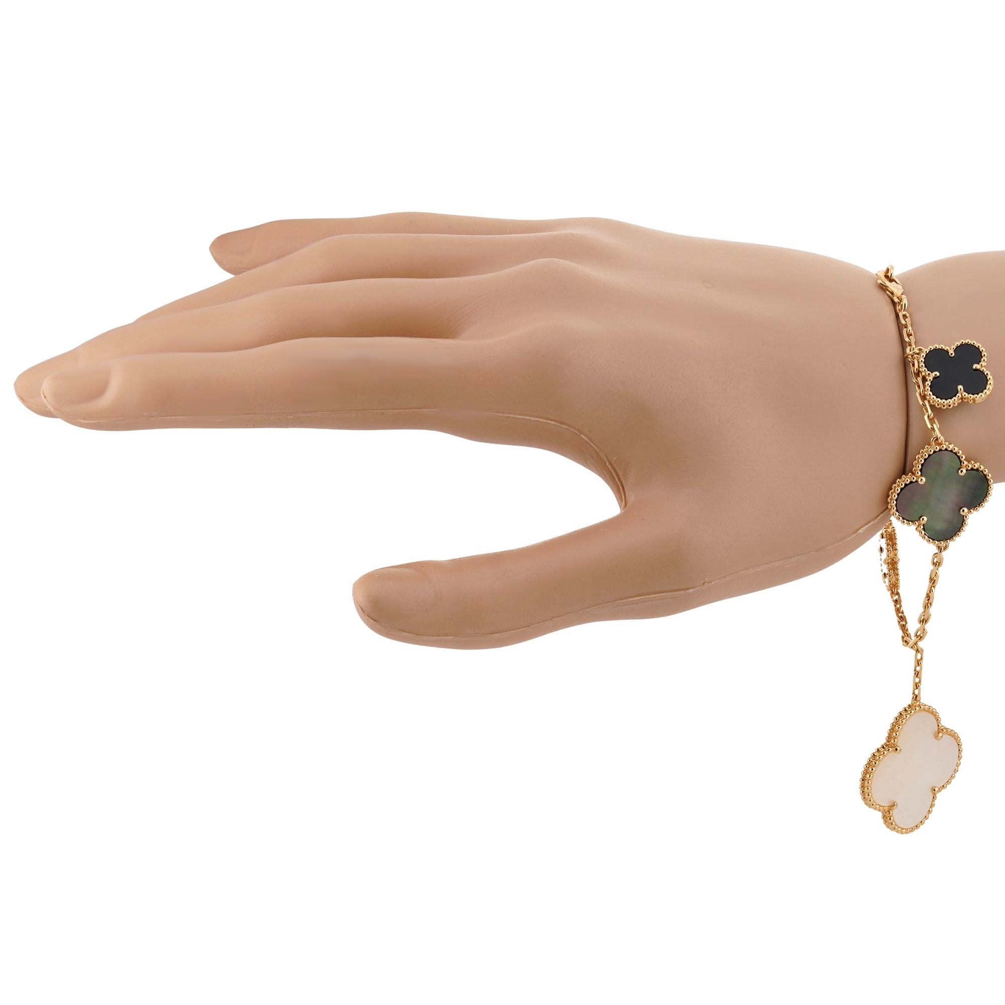 VAN CLEEF & ARPELS Magic Alhambra 5 Motif Onyx MOP Yellow Gold Bracelet For Sale 1