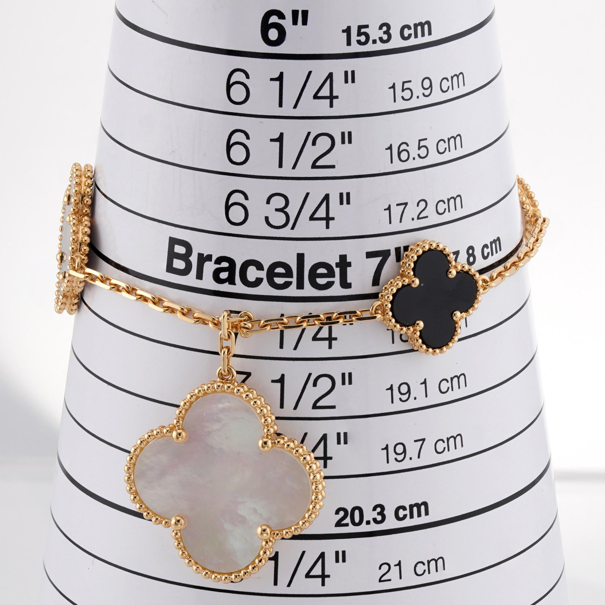VAN CLEEF & ARPELS Magic Alhambra 5 Motif Onyx MOP Yellow Gold Bracelet For Sale 2