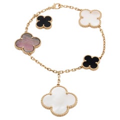 VAN CLEEF & ARPELS Magic Alhambra 5-Motif Onyx MOP Yellow Gold Bracelet