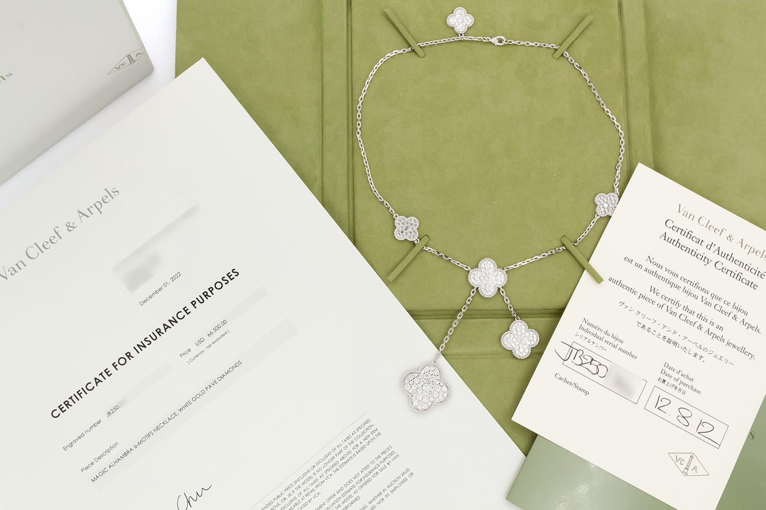 Van Cleef & Arpels Magic Alhambra 6 Motif Necklace 18k White Gold & Diamond BNP 3