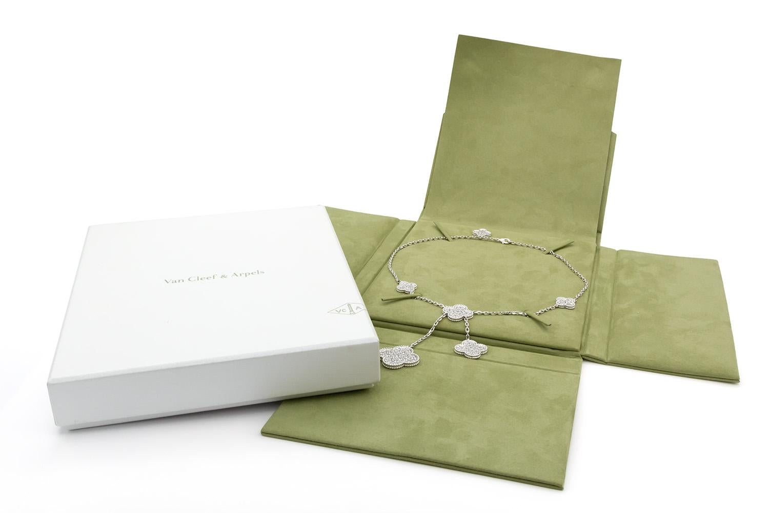 Van Cleef & Arpels Magic Alhambra 6 Motif Necklace 18k White Gold & Diamond BNP 4