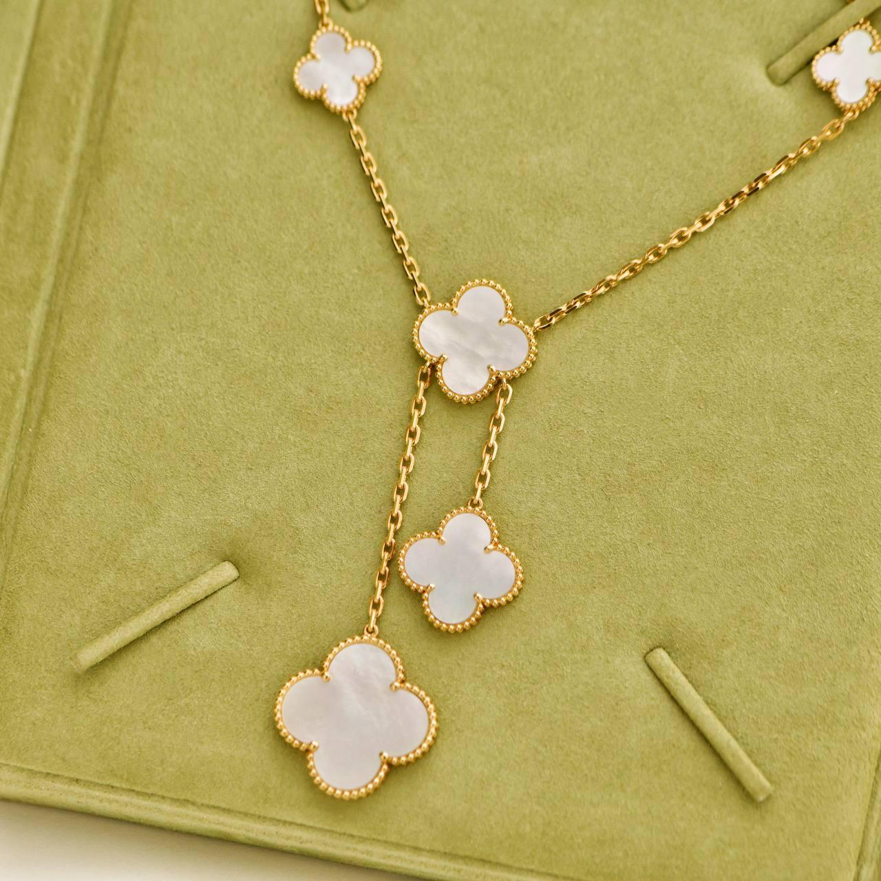 Van Cleef & Arpels Magic Alhambra 6 Motifs Mother of Pearl 18k Yellow Gold Neckl In Excellent Condition In Banbury, GB