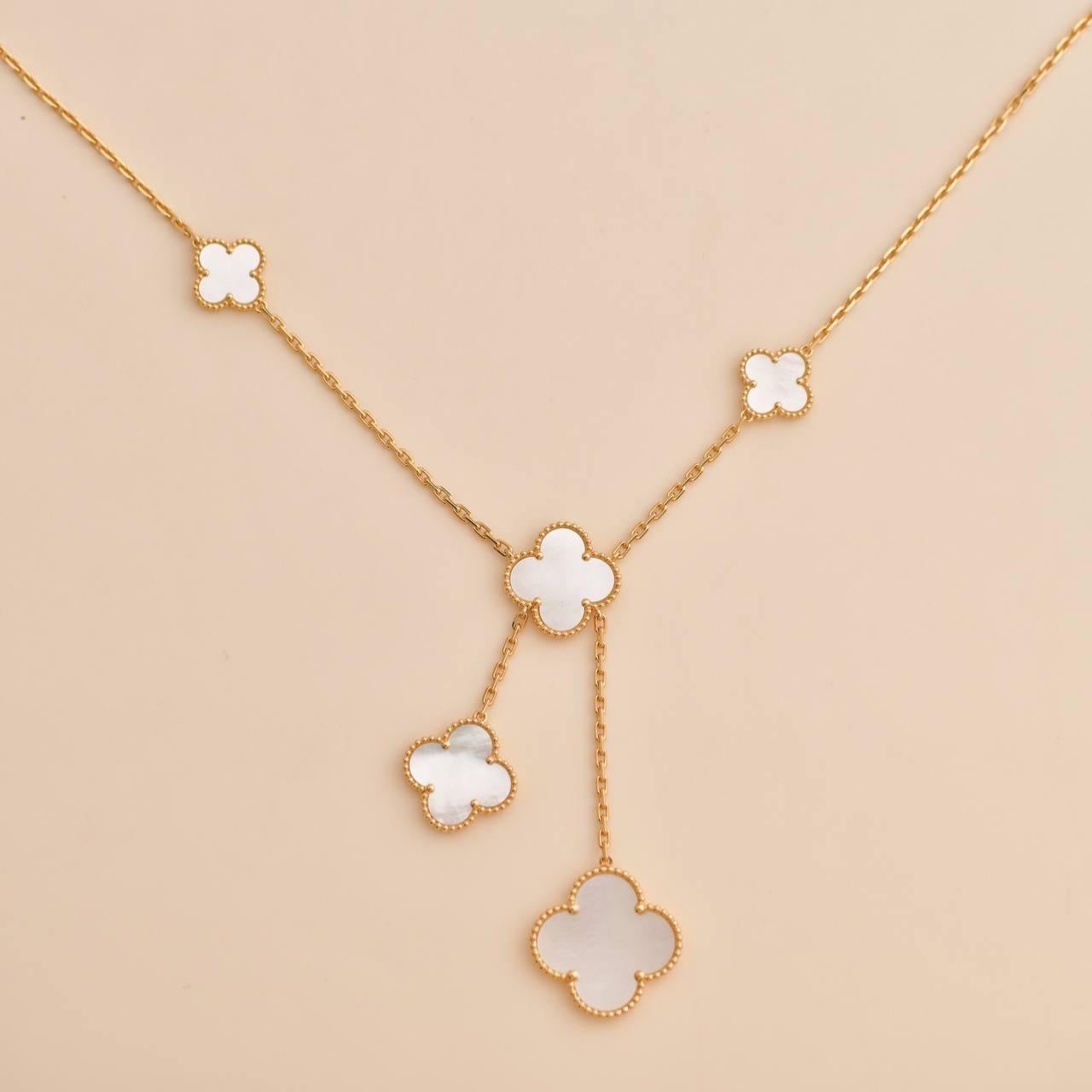 Van Cleef & Arpels Magic Alhambra 6 Motifs Mother of Pearl 18k Yellow Gold Neckl 1